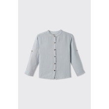 Panço Erkek Çocuk Uzun Kollu Hakim Yaka Müslin Mavi Gömlek