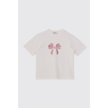 Panço Kız Çocuk Kısa Kollu Ekru Tişört