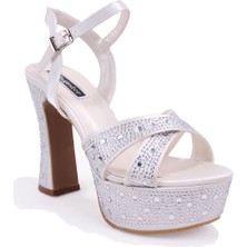 Dagoster DZA07-771900 Sedef Saten Çapraz Bant Platform Topuklu  Kadın Ayakkabı