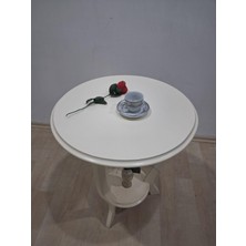 Bengi Ankara Mobilya Fiskos Sehpa 90638 3 Ayak Çiçeklik Sehpa Parlak Krem Lake Çift Kat Ahşap Mdf Tabla