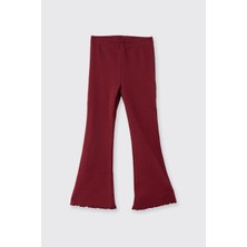 Panço Kız Çocuk Bordo Bol Paça Tayt Yüksek Bel Günlük Kullanım İçin Rahat Örme Kumaş