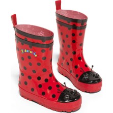 Panço Kidorable Kız Bebek Uğur Böceği Yağmur Çizmesi Kırmızı Yüksek Topuklu Su Geçirmez Özellikli