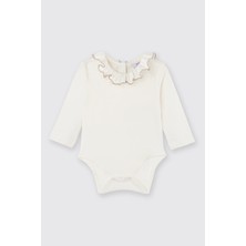 Panço Kız Bebek Yakası Fırfırlı Ekru Body