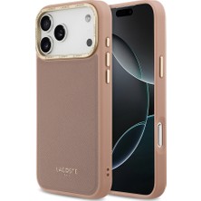 iPhone 17 Pro Uyumlu Kılıf Lacoste Lisanslı M-Safe Özellikli Champs Elysees Pu Deri Kapak Pembe