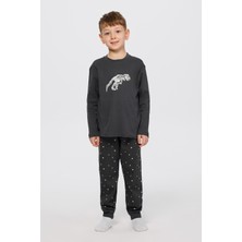 Panço Erkek Çocuk Dinozor Baskılı Antrasit Pijama Takımı