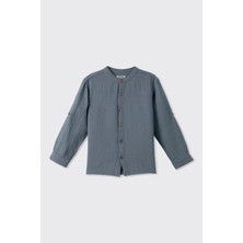 Panço Erkek Çocuk Uzun Kollu Hakim Yakalı Müslin Çivit Mavisi Gömlek