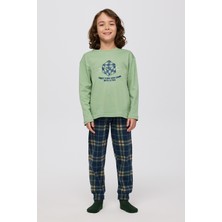 Panço Erkek Çocuk Ekose Desenli Yeşil Pijama Takımı