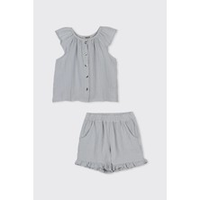 Panço Kız Bebek Müslin Mavi 2'li Takım