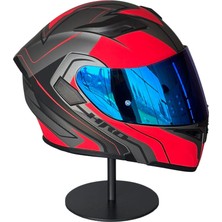 Scharf 902 Çene Açılır Motosiklet Kaskı – Güneş Gözlüklü (Darkblue Vizörlü) Az Red