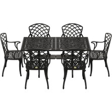 Ivf Siyah Dikdörtgen Masa + 6'lı Hitit Sandalye
