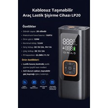 Wüber LP20 Kablosuz Araç Lastik Şişirme Pompası 150 Psı Dijital Ekranlı Taşınabilir Hava Kompresörü