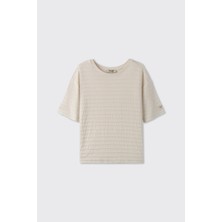 Panço Erkek Çocuk Yakası Rıbanalı Kısa Kollu Bej Tişört