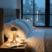 Storemax Uslucanmarketplace Amber LED Şarj Edilebilir Taşınabilir Masa Lambası - Dokunmatik Aç/kapa ve Parlaklık Ayarı, 3 Renk Seçeneği (Gold, Lotus)