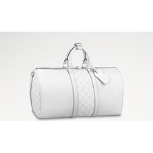AGM Lv Keepall Bandoulière 50 M30885 Beyaz Monogram Taïgarama Çanta Unisex , Lv Keepall Bandoulière 50 Optik Beyaz Miniseyahatçantası