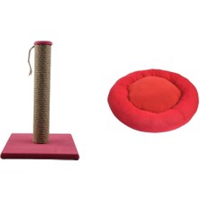 Storemax Uslucanmarketplace Kedi Tırmalama Tahtası 40 cm ve Kedi Simit Yatağı 50 cm Çap Polar 2' Li Set (Kırmızı)