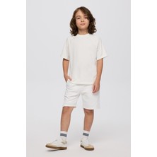 Panço Erkek Çocuk Kısa Kollu Yaka Detaylı Ekru Tişört