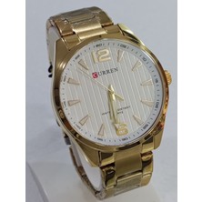 Curren Çelik Kordonlu, Altın Sarısı, Kadranı Beyaz, Su Geçirmez, 2 Yıl Garantili Erkek Saati