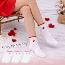 Kral Socks 3 Çift Kadın Kalp Desenli Dikişsiz Burun Pamuklu Patik Çorap