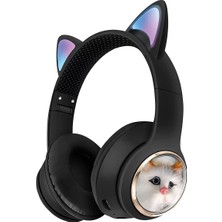Avcı Teknoloji Market Kedi Kulaklı Bluetooth Kulaklık LED Işıklı Kablosuz Kulak Üstü Çocuk Genç Kulaklık