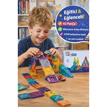 Toyfest Magnetic 43 Parça Teneke Kutulu Mini Manyetik Karo 3,75 cm Yapı Taşları Seyahat Seti Stem Oyuncak 3+
