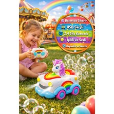 Toyfest Unicorn Bubble Car Baloncuk Çıkartan Uzaktan Kumandalı Araba 2.4ghz USB Şarjlı Işıklı 3.7V 4+ Yaş