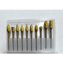 Ctn Paltava Dremel Geleneksel Gravür Mankinesi Tungsten Karbür Çelik Çift Kesimli Döner Çapak Seti, 10 Adet Sarı Titanyum 3 mm