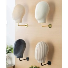 Md Vitrin Dekorasyon Duvar Monte Aksuar Kafa Mankeni Krem Süet Kumaş Gold Aksesuarlı