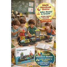 Toyfest Magnetic Şehir Seti 80 Parça | Manyetik Yol & Inşaat Araçları | Stem Eğitici Oyuncak