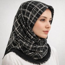 Sinem Emprime Koton Eşarp -  Siyah / BEYAZ-6292-07