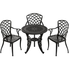 Ivf Siyah Yuvarlak Masa + 3'lü Hitit Sandalye