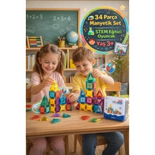 Toyfest Magnetic Mini Manyetik Yapı Blokları 34 Parça 3,75 cm Stem Metal Kutu 3+ Yaş Eğitici