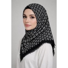 Sinem Emprime Koton Eşarp -  Siyah / BEYAZ-6292-11