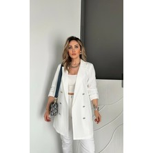 Qimya Butik Qimene Kadın Metal Düğmeli Önü Açık Rahat Kalıp Ceket