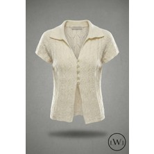 Lwl Kısa Kollu Yakalı Ajurlu Triko Hırka Bluz - Düğmeli Üst