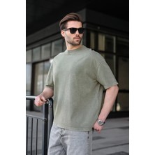 Madmext Haki %100 Pamuklu Oversize Erkek Tişört E7178