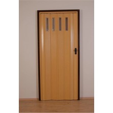 Dekoraks 1 Sıra Camlı Akordeon Kapı, Meşe Ahşap Desenli, 87X200CM