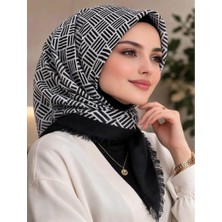 Sinem Emprime Koton Eşarp -  Siyah / BEYAZ-6292-17