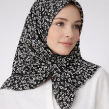 Sinem Emprime Koton Eşarp -  Siyah / BEYAZ-6292-14