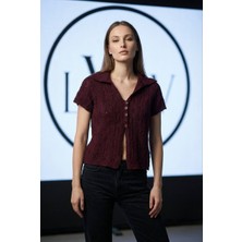 Lwl Kısa Kollu Yakalı Ajurlu Triko Hırka Bluz - Düğmeli Üst