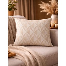 Mrs.Gugar Krem Bej Geometrik Desenli Keten Kırlent Kılıfı 43X43 cm – Premium Collection