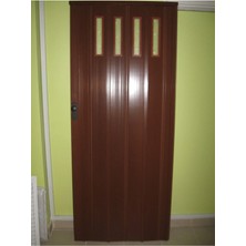 Dekoraks Ceviz Ahşap Desenli 1 Sıra Camlı Akordeon Kapı, 87X200CM