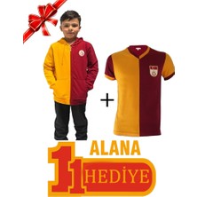 Galatasaray Orijinal Metin Oktay Kapüşonlu Çocuk Ceket Sarı - Kırmızı Renkli Hediyeli T-Shirt