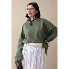 inStyle Kolu Katlamalı Oversize Haki Sweat