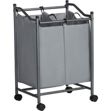 Storemax Hepsifursell Songmıcs Çamaşır Ayırıcı, Tekerlekli ve 2 Bölmeli, Çamaşır Sepeti, Çıkarılabilir Çantalı Çamaşır Arabası, Toplam Kapasite 90 L, Gri, LSF002GS