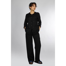 Lady Gına Kadın Pamuklu Gömlek Yakalı Uzun Kollu  Düğme Kapamalı Siyah Alt-Üst Takım JGNBVB24Y8156-SİYAH