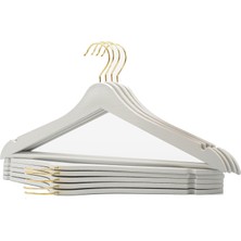 Storemax Hepsifursell Arch 24 Adet Beyaz Ahşap Görünümlü Plastik Askı Kıyafet Elbise Gömlek Askısı Gold Kancalı
