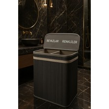 Storemax Hepsifursell Modern Bambu Beyazlar/renkliler Ayrı Bölmeli Çamaşır Kirli Sepeti 52X32X60CM 100 Litre Büyük Boy (Antrasit)