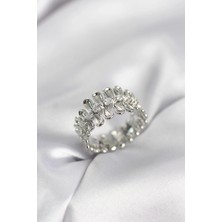 Alvo Store Buğz Gümüş Renk Zirkon Taşlı Sıralı Damla Model Kadın Yüzük