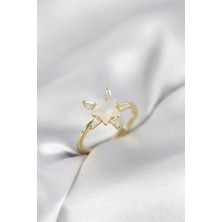 Alvo Store Buğz Gold Renk Yıldız Model Sedefli Zirkon Taşlı Kadın Yüzük
