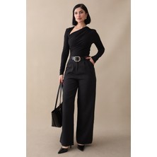 inStyle Yüksek Bel Pileli Siyah Palazzo Pantolon